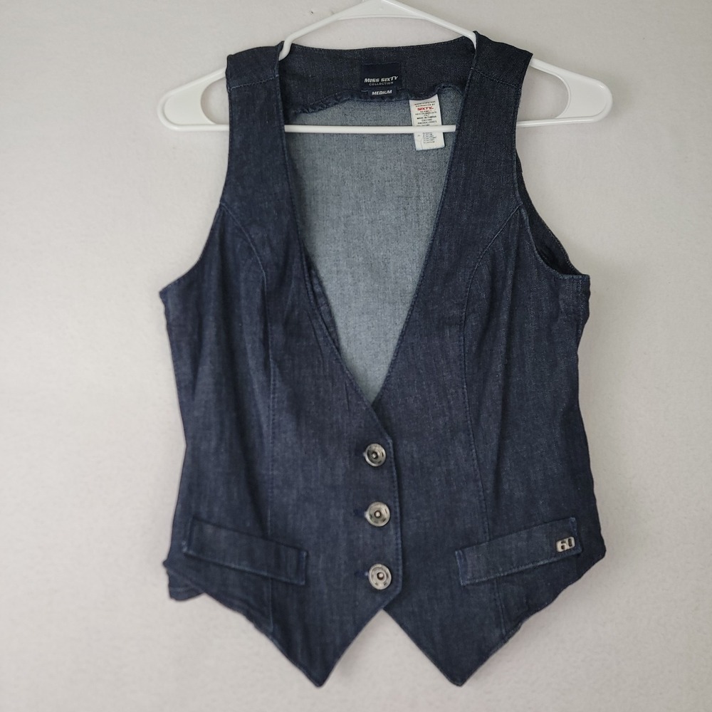 Miss Sixty Collection Vintage Y2K Denim Jean Vest Women's Medium Italian Design